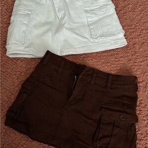 Women's White and Brown Cargo Skirts